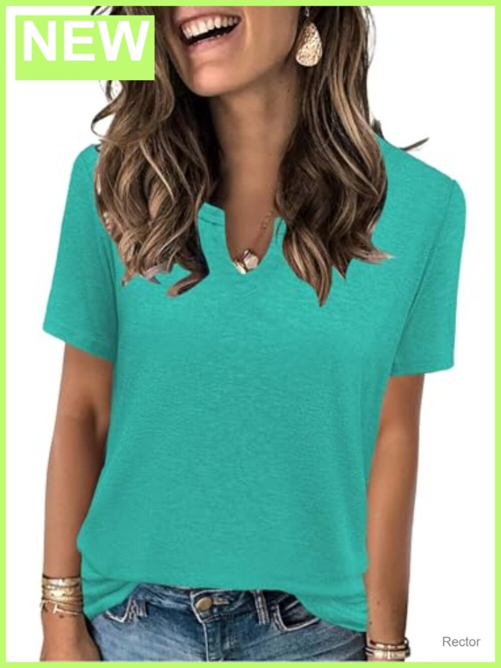 Women's V Neck Short Sleeve T Shirt Soft Rayon Blend Summer Everyday Tee